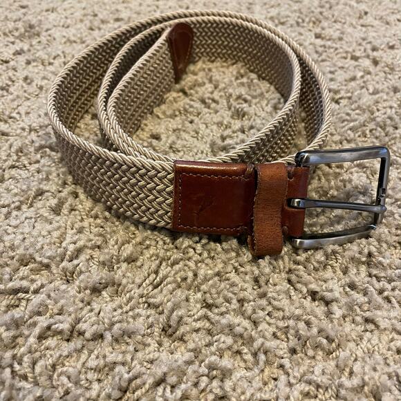 Tommy Bahama Jack Stretch Webbed Belt in Khaki size L/XL Leather - Picture 1 of 7